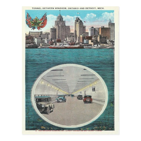 Vintage Tunnel Windsor Ontario Detroit Michigan Postcard