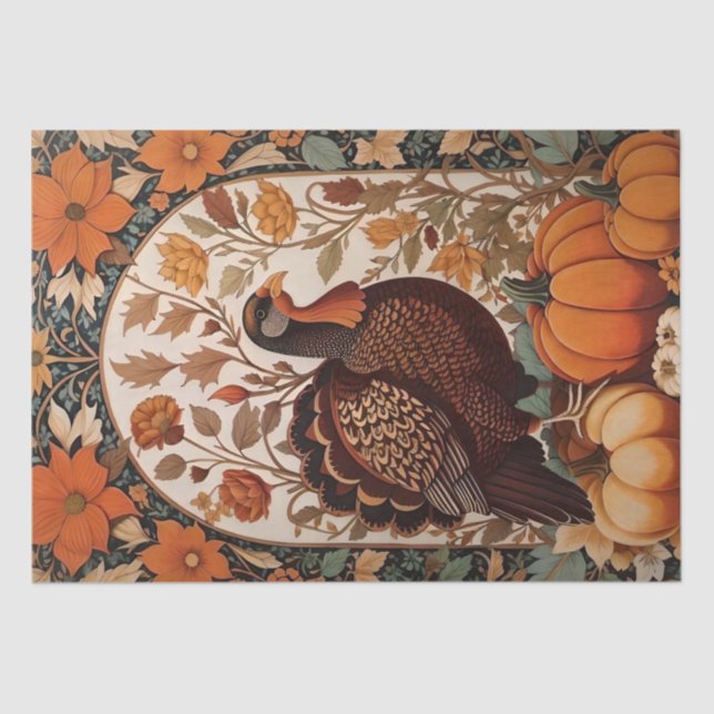 Vintage Turkey and Pumpkins Autumn Tissue Paper (Front)