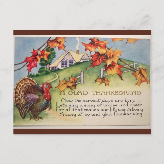Vintage Turkey Autumn Leaves and Home Thanksgiving Postcard (Front)