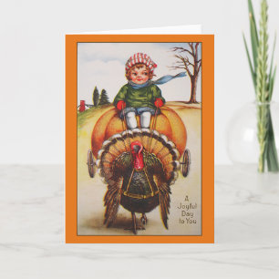 Vintage Turkey Day Illustration Thanksgiving Cards