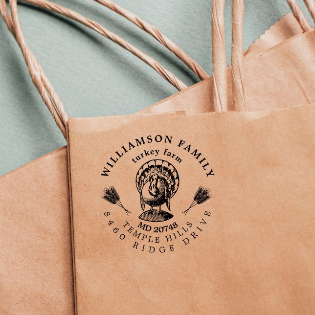 Vintage Turkey Farm Custom Farmhouse Address Rubber Stamp (Creator Uploaded)