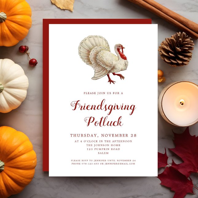 Vintage Turkey Friendsgiving Potluck  Invitation (Vintage Turkey Friendsgiving Potluck Invitation)