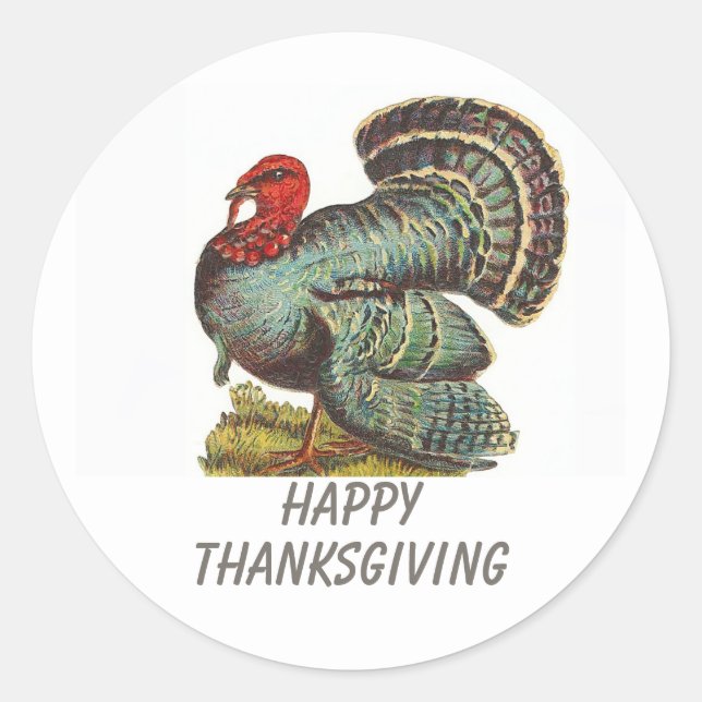 Vintage Turkey Happy Thanksgiving Classic Round Sticker (Front)