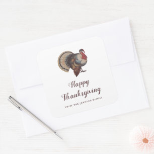 Vintage Turkey Happy Thanksgiving Square Sticker