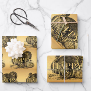 Vintage Turkey Happy Thanksgiving WP 3p Wrapping Paper Sheet