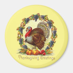 Vintage Turkey In Wreath Magnet