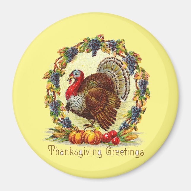 Vintage Turkey In Wreath Magnet (Front)