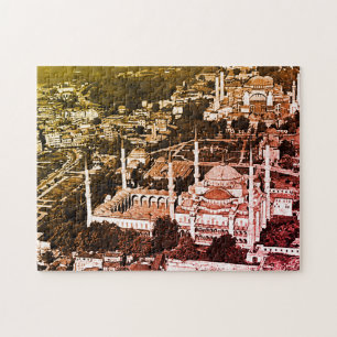 Vintage Turkey Istanbul blue mosque overview Jigsaw Puzzle