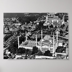 Vintage Turkey Istanbul blue mosque overview Poster