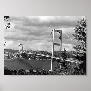Vintage Turkey Istanbul Bosphorus bridge Poster