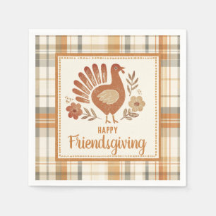 Vintage Turkey Plaid Friendsgiving Napkin