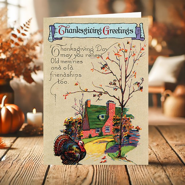 Vintage Turkey Thanksgiving Greetings Holiday Card (Creator Uploaded)