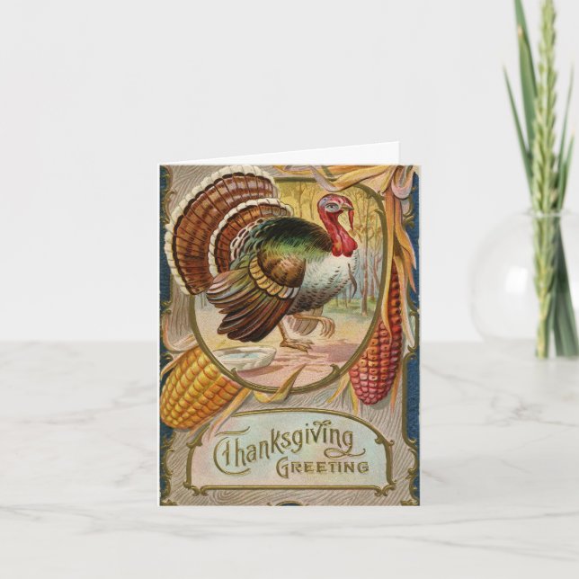 Vintage Turkey Thanksgiving Holiday Card (Front)