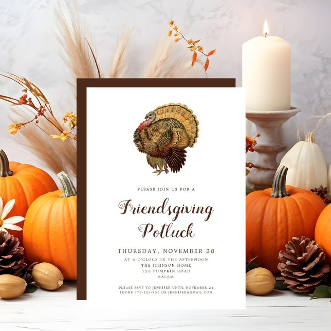 Vintage Turkey Thanksgiving Potluck Invitation (Vintage Turkey Thanksgiving Potluck Invitation)