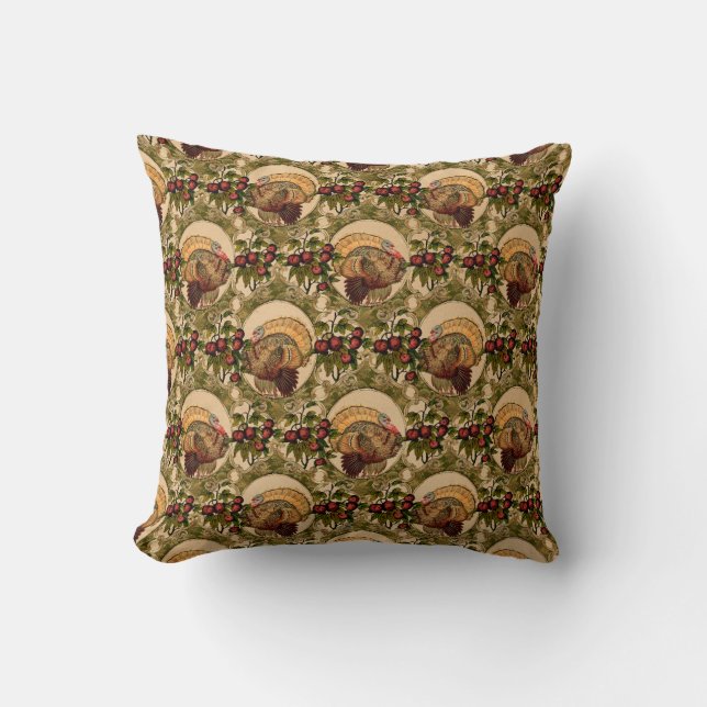 Vintage Turkey Thanksgiving Throw Pillow (Front)