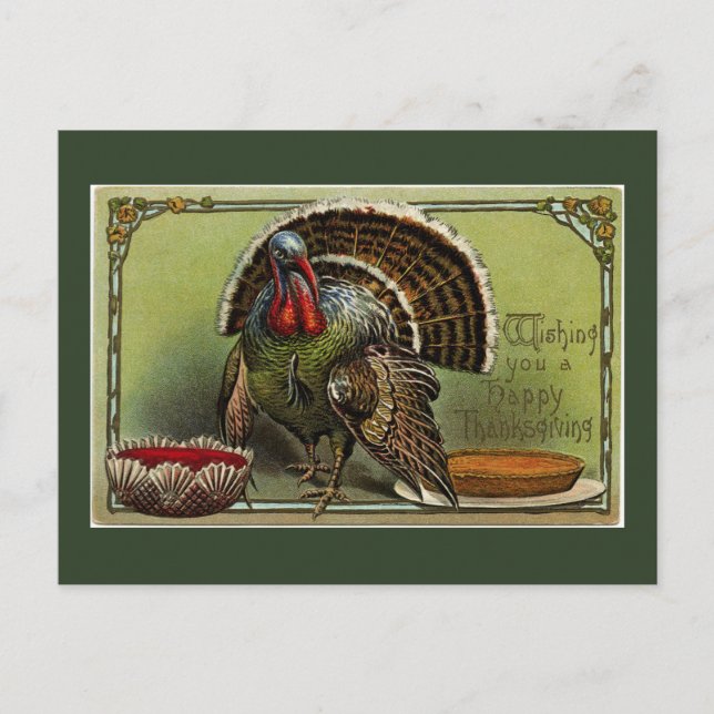 Vintage Turkey Wishes Holiday Postcard (Front)