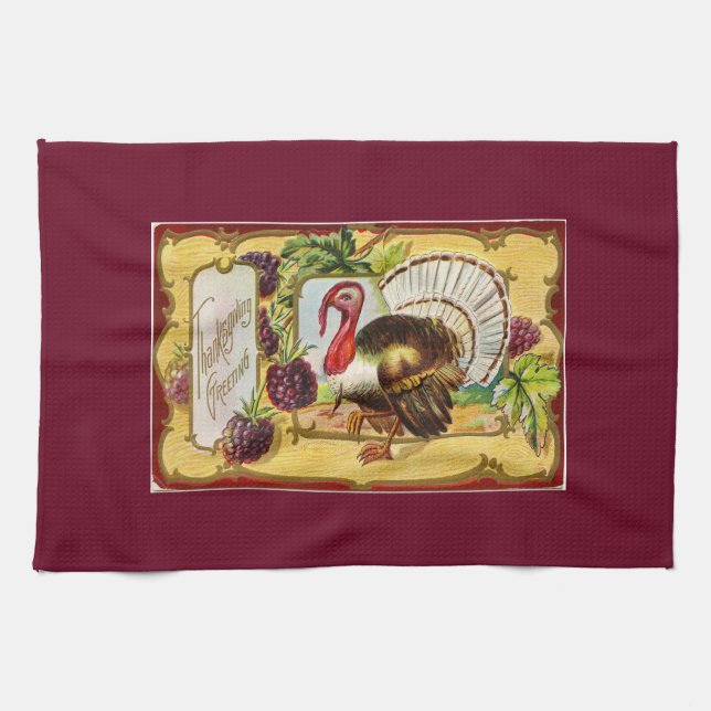 Vintage Turkey With Grapes Kitchen Towel (Horizontal)