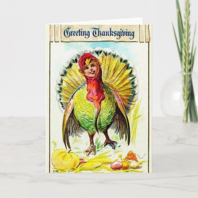 Vintage Turkey With Human Head Thanksgiving Card (Front)