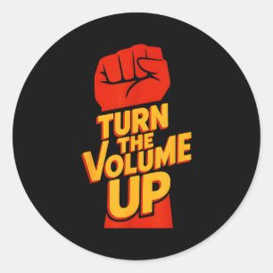 Vintage Turn The Volume Up For Men Women  Classic Round Sticker