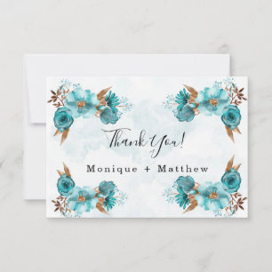 Vintage Turquoise and Gold Peony Wedding Thank You Invitation