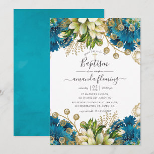 Vintage Turquoise and Gold Shabby Baptism Invitation