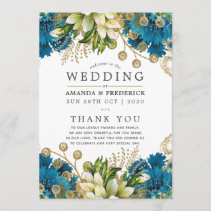 Vintage Turquoise and Gold Shabby-Chic Wedding Program