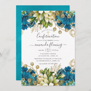 Vintage Turquoise and Gold Shabby Confirmation Invitation