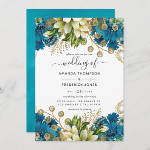 Vintage Turquoise and Gold Shabby Wedding Invitation