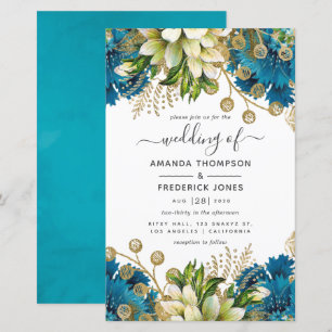 Vintage Turquoise and Gold Shabby Wedding Invite