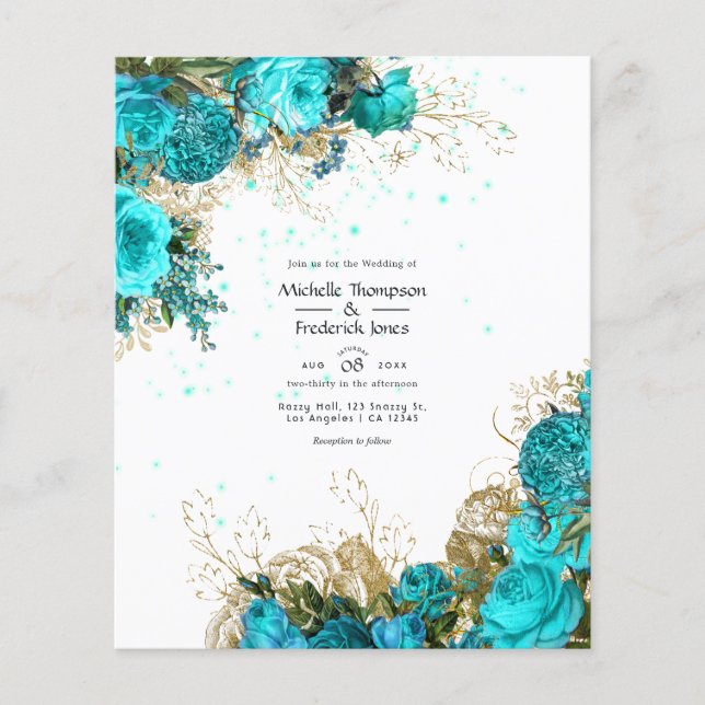 Vintage Turquoise and Gold Shabby Wedding Invite Flyer (Front)