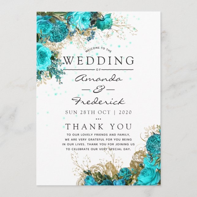 Vintage Turquoise and Gold Shabby Wedding Program (Front)