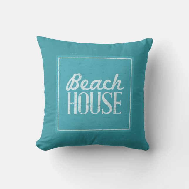 Vintage Turquoise Blue Beach House Throw Pillow (Front)