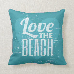Vintage Turquoise Blue Love the Beach Throw Pillow