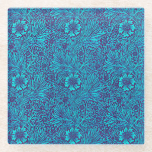 Vintage turquoise dark purple floral pattern glass coaster