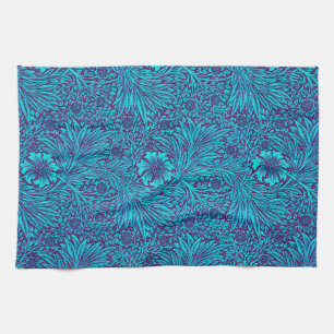 Vintage turquoise dark purple floral pattern kitchen towel