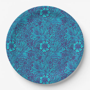 Vintage turquoise dark purple floral pattern paper plate