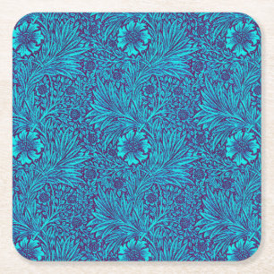 Vintage turquoise dark purple floral pattern square paper coaster