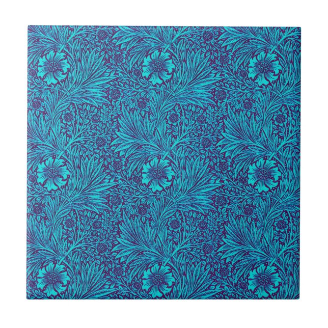 Vintage turquoise dark purple floral pattern tile (Front)