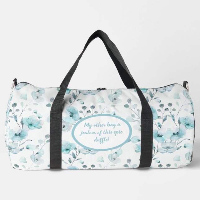 Vintage Turquoise Floral Pattern Duffle Bag (Front)