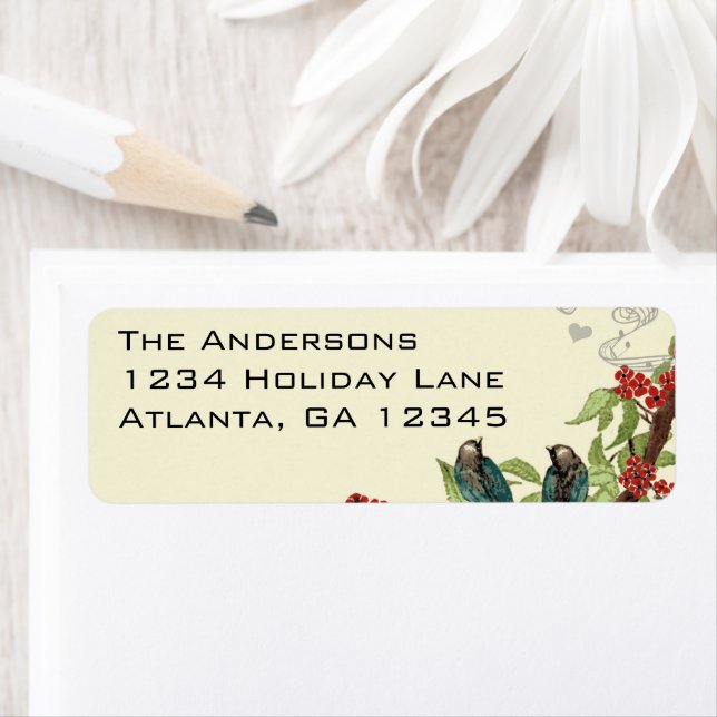 Vintage Turquoise Oiseaux Bourgogne Étiquette de l (En situation)