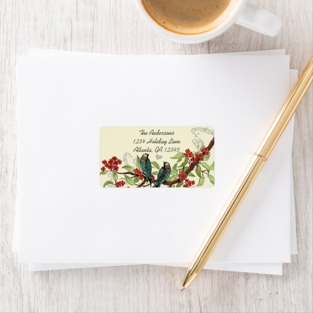 Vintage Turquoise Oiseaux Bourgogne Étiquette de l (En situation)