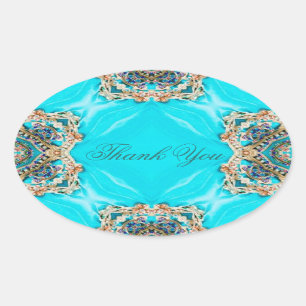 vintage turquoise pattern bohemian thank you oval sticker