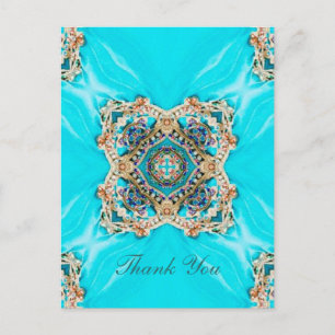 vintage turquoise pattern bohemian thank you postcard