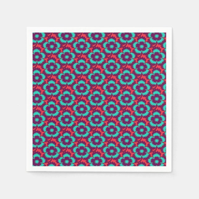 Vintage turquoise red floral Dianthus Barbatus Napkin (Front)