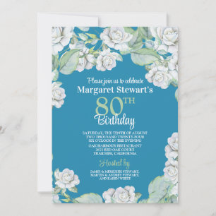 Vintage Turquoise Roses Blanches Invitation 80e an