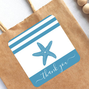 Vintage turquoise starfish beach stripes thank you square sticker