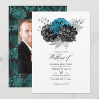 Vintage Turquoise - Teal Black and Silver Floral