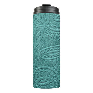 Vintage Turquoise Tooled Western Pattern Thermal Tumbler