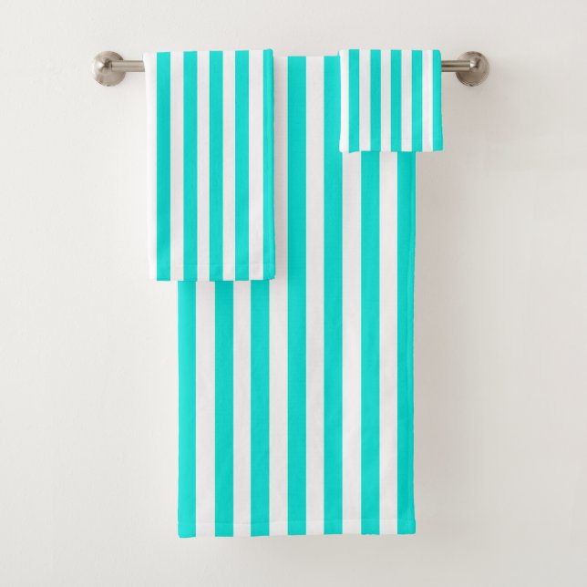 Vintage Turquoise & White Stripes Striped Bath Towel Set (Insitu)