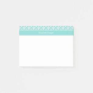 Vintage Turquoise Wht Damask #3 Turq Name Monogram Post-it Notes